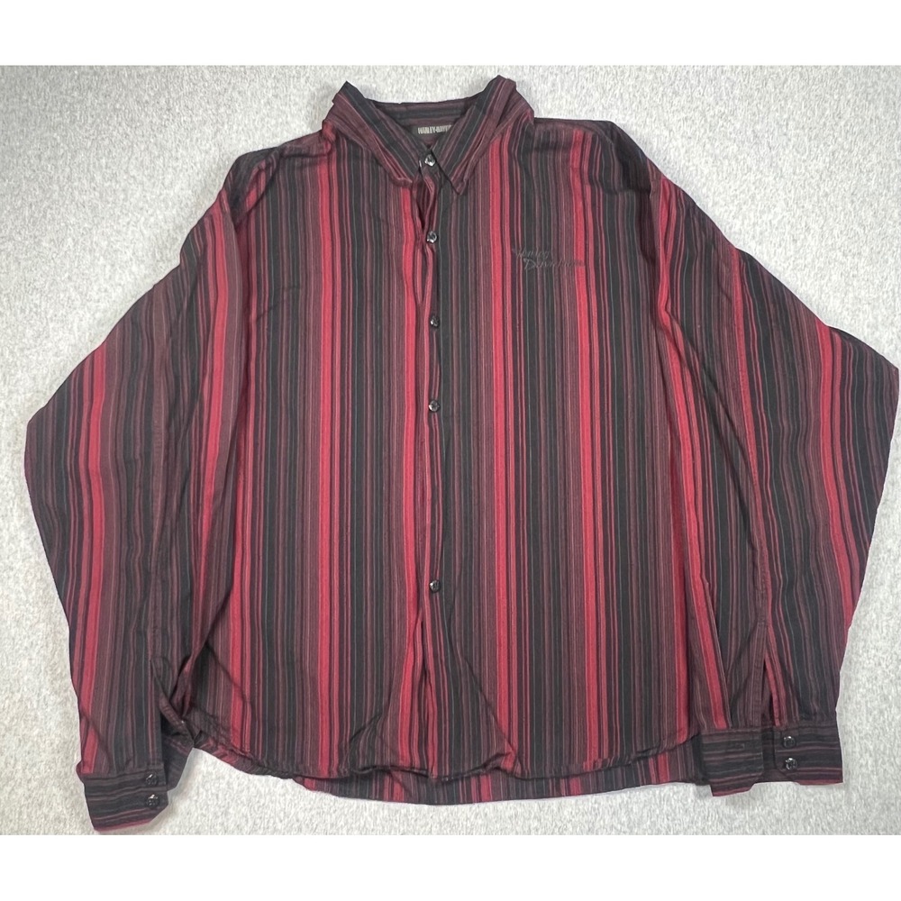 Harley Davidson Button Up Shirt Mens XXXL Red Black Good Striped Long Sleeve